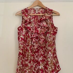 Banana Republic Women's Sleeveless Ruffle Top - Red & Beige watercolor print